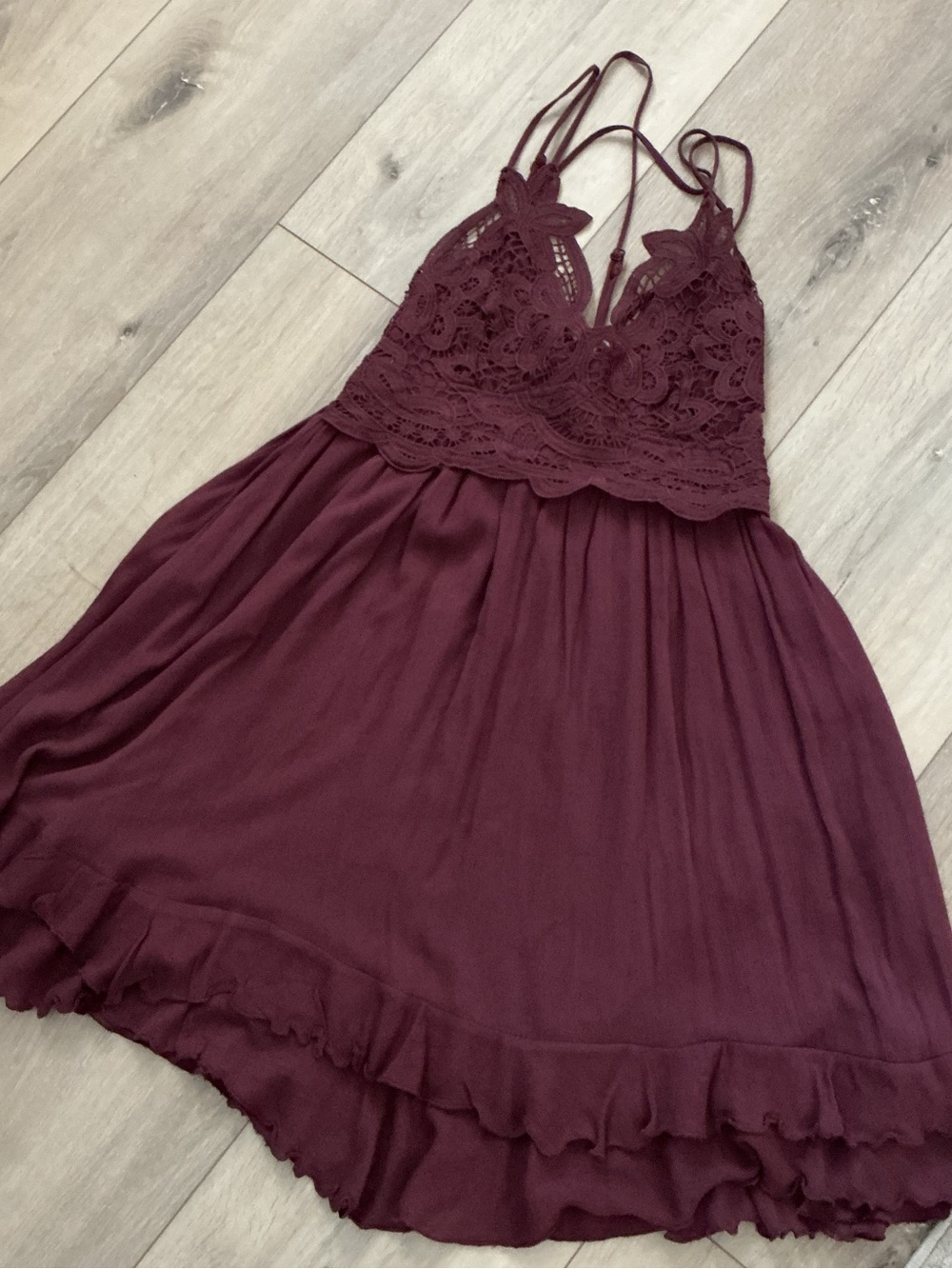 Listicle Burgundy Lace Spaghetti Strap Mini Dress - Picture 2 of 3